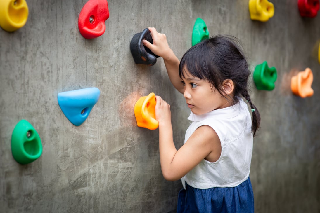 Little Girl Climbing a Rock Wall