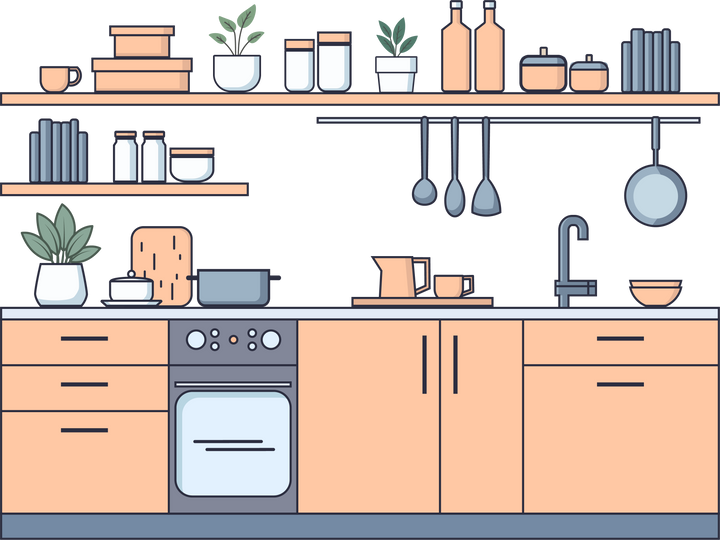 Kitchen counter interior, flat design